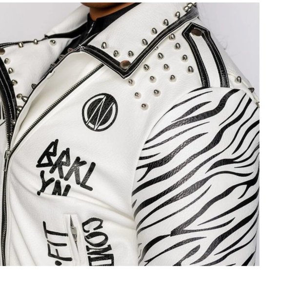 Miz Major Discorde: Zebra Winter White Moto Jacket XL - Picture 3 of 9